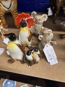 20th cent. Ceramics: Beswick Koala Bear, mother and two babies, Penguin Family, mother with