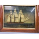 19th cent. American Marine Study on glass U.S.S. Constitution, Comm. E. Preble, Bombarded the