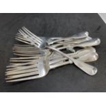 Hallmarked Silver: Set of ten silver table forks Solomon Hougham, London date letter s for 1813-