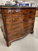 Late 18th cent. Serpentine chest of four long drawers with oak linings, the chest with inlaid canted