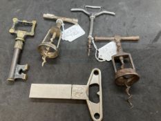 Corkscrews: Steel 'The Surprise', plus three others and sherry extractor.