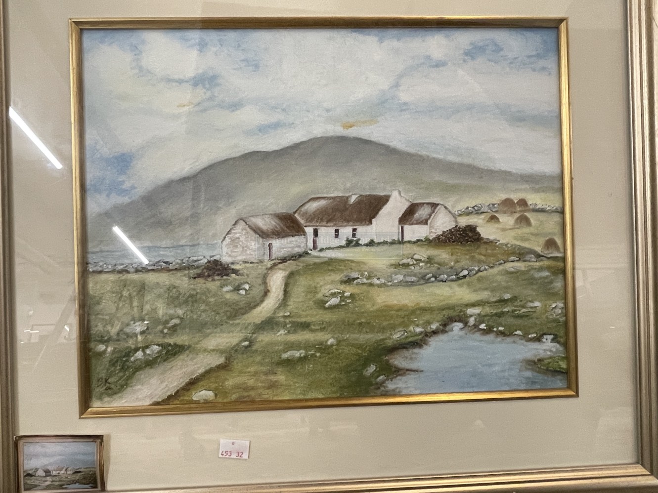 20th cent. Irish School O.O.B. "Cottages" monogram lower right B.K. 04, another Sheep in a Landscape