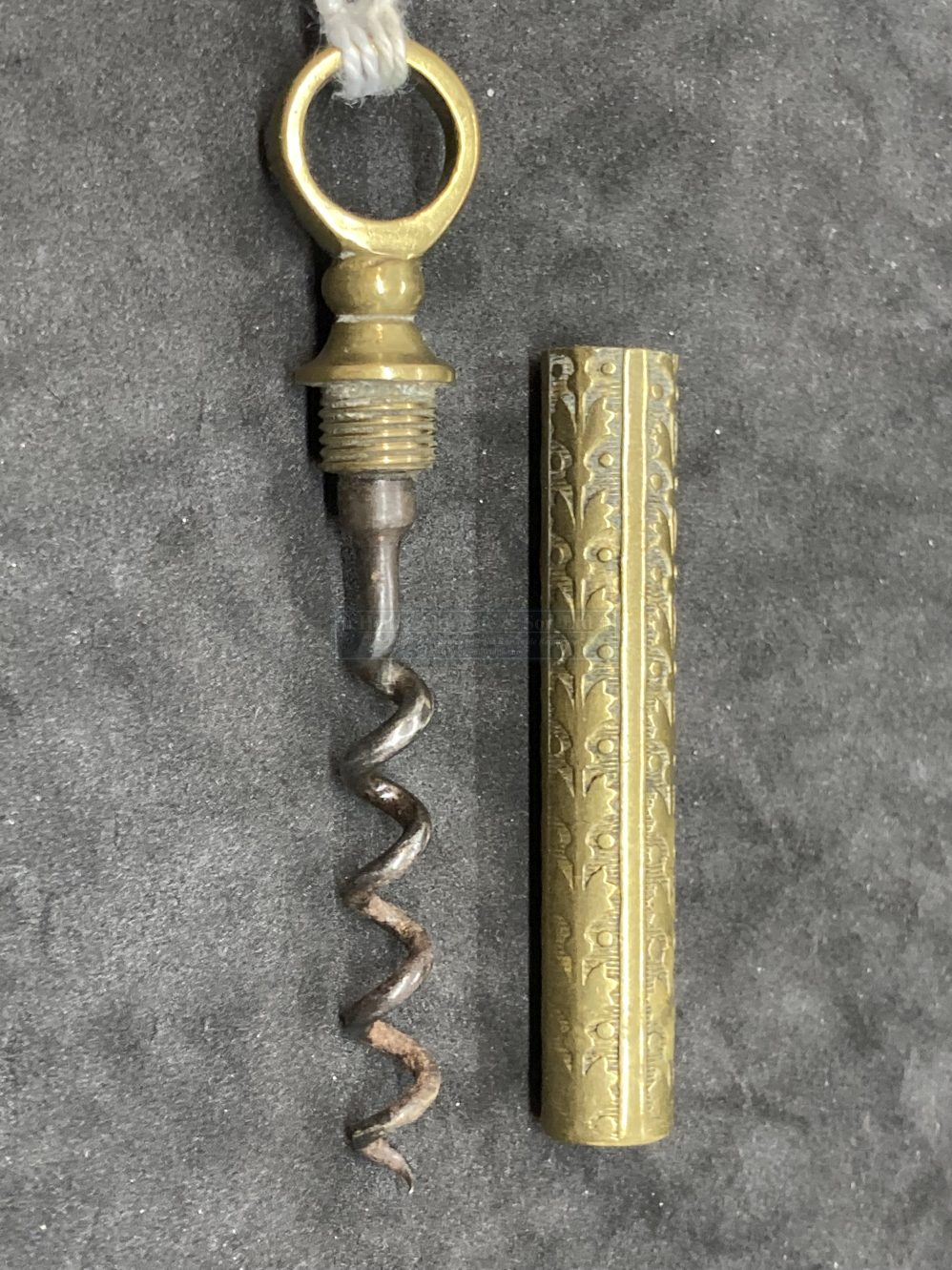 Corkscrews/Wine Collectables: Brass picnic screw, brass ring pull, the sheath decorated with - Image 2 of 2