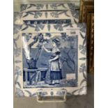 19th cent. Ceramics: Josiah Wedgwood & Sons, Etruria. Blue and white tiles, the Seasons, April,