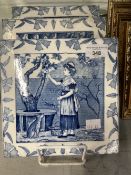 19th cent. Ceramics: Josiah Wedgwood & Sons, Etruria. Blue and white tiles, the Seasons, April,