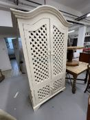 Early 20th cent. French pine wine cabinet with lattice doors and later addition of Shabby Chic