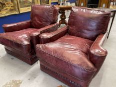 Pre-war red leather club chairs in the style of Howard & Co. Re upholstered in traditional wine
