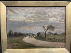 20th cent. English Impressionist Study, oil on panel, landscape with horse and cart, early