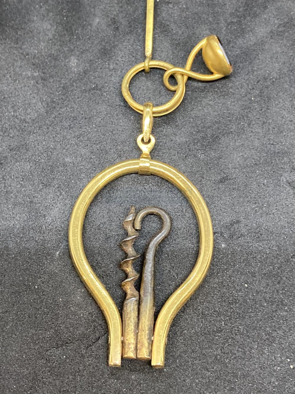 Corkscrews/Wine Collectables: Silver gilt and gold plated Chatelaine, monogrammed belt hook, the 4 - Image 5 of 8