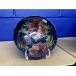 Ceramics: Moorcroft blue ground fruit bowl, tube decorated poppies in relief. 3ins.