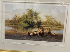 20th cent. Prints: David Shepherd "African Evening, Zambesi Water Hole", signed 745/950 lower