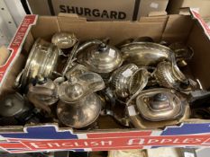 20th cent. Silver plate to include pair of sauce boats, miniature milk churn, jugs, teapots,