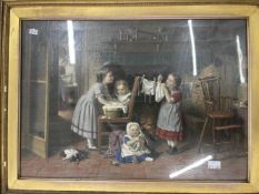 British School: Early 20th cent. Oil on canvas, rural scene in a gilt frame. 18½ins. x 8½ins.