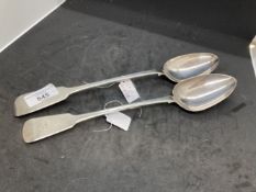 Hallmarked Silver: Two silver basting servers, London. Approx. 7oz.