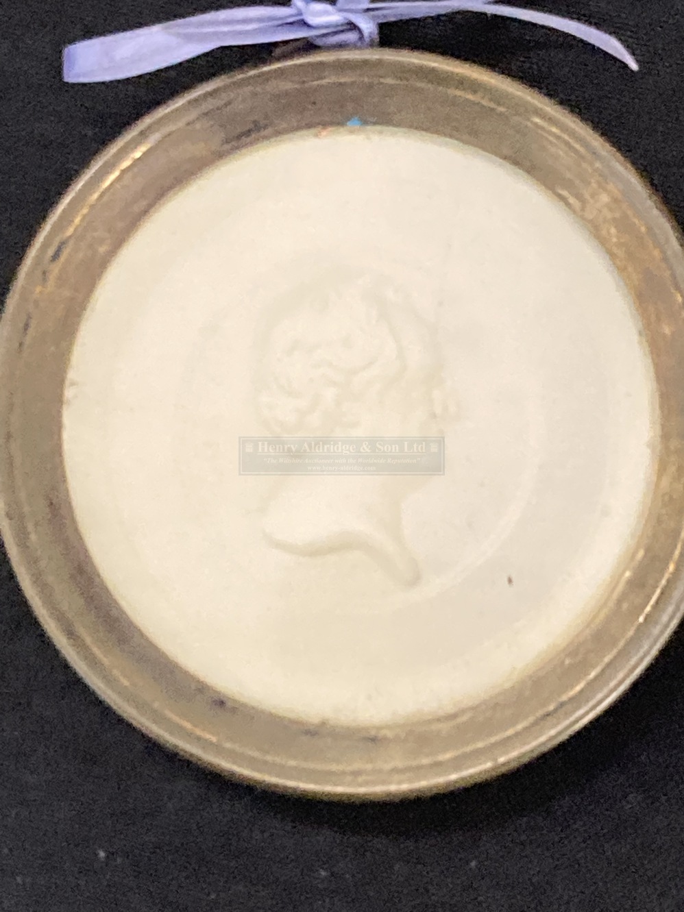 19th cent. Plaster portrait roundels in brass frames, a pair 3ins, a young boy 3ins, and another - Image 5 of 6
