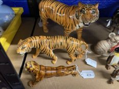 20th cent. Ceramics: Beswick Tiger No 2096, model 1486 and another unmarked Tiger.