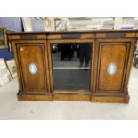 19th cent. Walnut break front credenza attributed to Lamb of Manchester. Cross boarded top over a