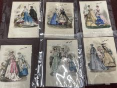 Fashion: Original hand-coloured plates 1860-70s from Journal des Demoiselles, usually two women