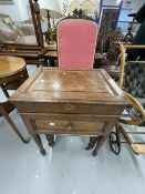 Victorian mahogany Prie Dieu chair. Plus late 19th cent. Oak cutlery box on stand, lift up lid, over