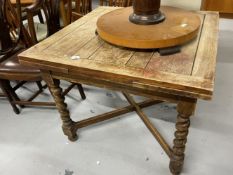 1920s oak extending table, barley twist supports and cross stretchers. 5ft. x 3ft. Extended.