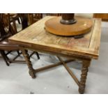 1920s oak extending table, barley twist supports and cross stretchers. 5ft. x 3ft. Extended.