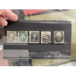 Stamps: 19th cent. USA, stock card containing SG19 12c black, SG39 10c green, SG40 12c black,