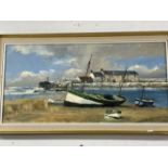 20th cent. Gouache study of a harbour with sailing boats in the foreground, signed Anton lower left,