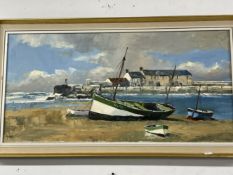 20th cent. Gouache study of a harbour with sailing boats in the foreground, signed Anton lower left,