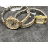 Watches: ladies gold plated Tudor on bracelet, square dial. Plus a ladies Excalibur watch, 9ct