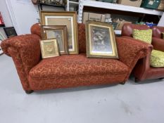 20th cent. Pre-war red upholstered drop end two seater sofa. 65ins.