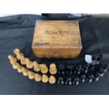 Games: Staunton boxwood and ebony chess set in original J. Jacques mahogany and felt lined box,
