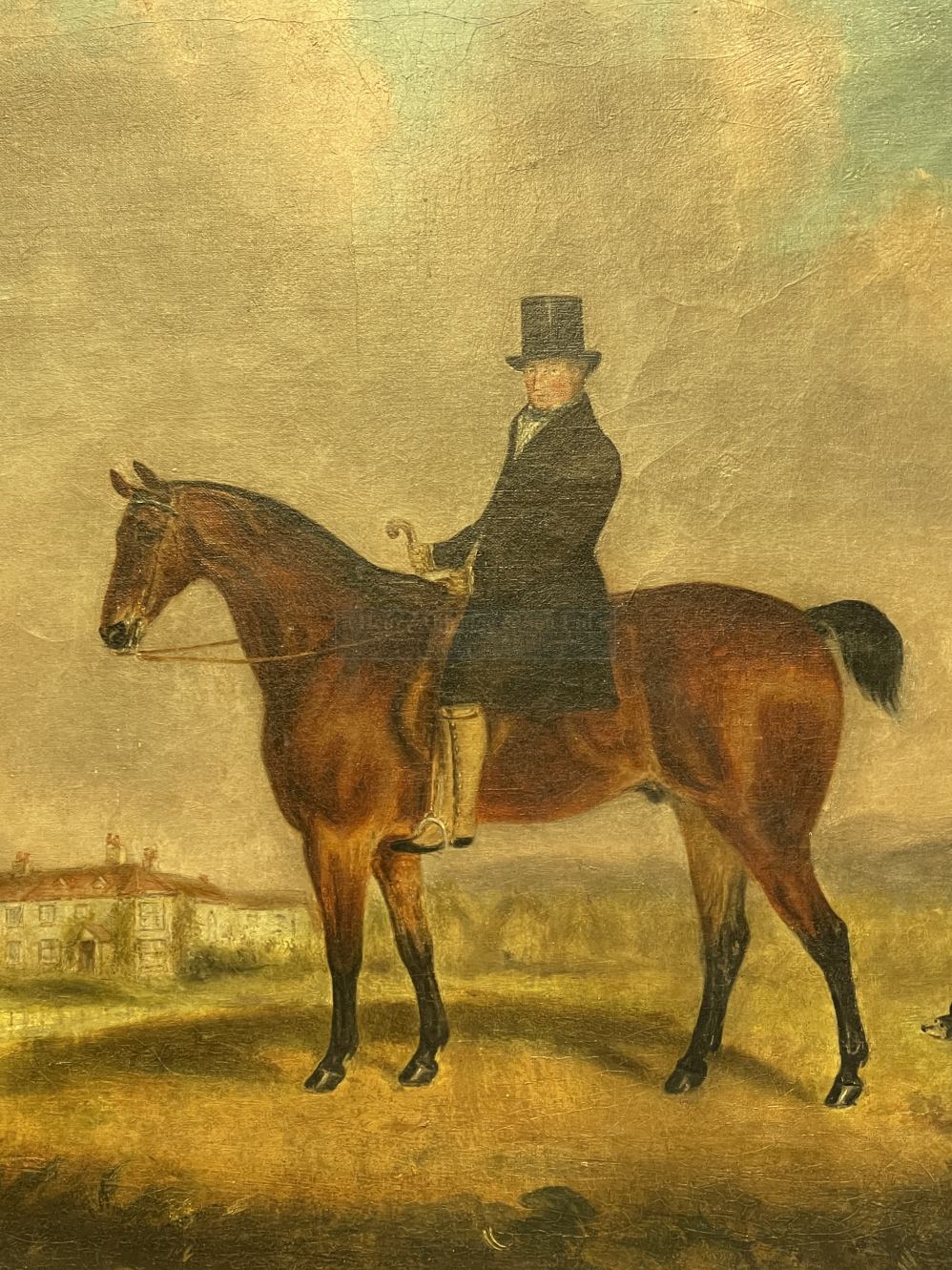 19th cent. English School: Oil on canvas, Gentleman Rider with Estate in background, attributed to - Image 2 of 2