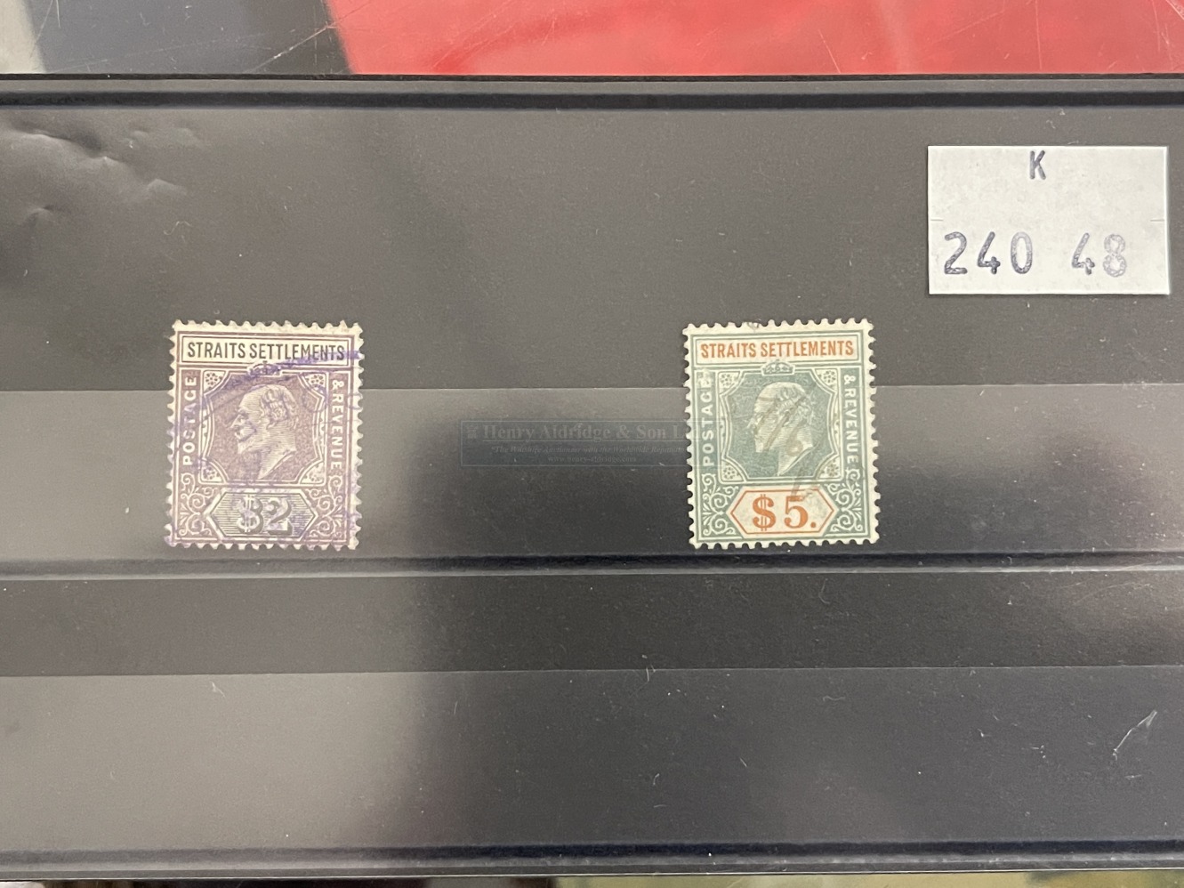Stamps: Malaysia, Straits settlements, King Edward VII, SG120 $2 purple and black used, and
