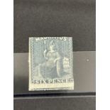 Stamps: Mauritius, 1859, SG32 6d blue, unused, clipped top edge, clean stamp.