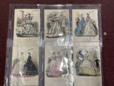 Fashion: Original hand-coloured plates 1850s-1870s from Journal des Demoiselles, usually two women