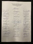 Football/World Cup: Scarce Team sheet signed by 30 players and Glen Hoddle for 1998 World Cup warm-