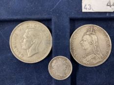 Numismatics: Crowns, 1889 George and Dragon, Young Head Crown, and a 1937 George VI Coat of Arms