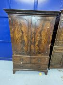 19th cent. Mahogany linen press with two over one drawer unit on bracket supports. No trays.