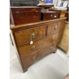 19th cent. Figured mahogany chest of drawers, two over two, bracket feet, cock beaded drawers with