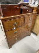 19th cent. Figured mahogany chest of drawers, two over two, bracket feet, cock beaded drawers with