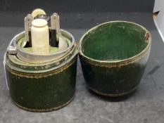 19th cent. French silver campaign picnic set - comprising cup with turned treen handle, folding