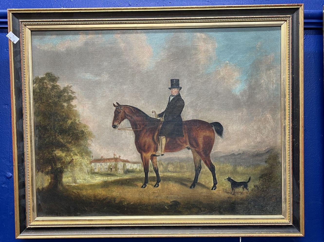 19th cent. English School: Oil on canvas, Gentleman Rider with Estate in background, attributed to