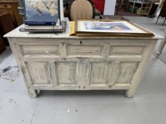 18th cent. Oak panelled coffer with later additions and the application of 'whitewash'. 49ins. x