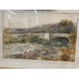 20th cent. British School: Bridge Over River, watercolour on paper, indistinct signature. 19ins. x