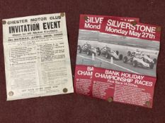 Motoring: Chester Motor Club 1936 poster, plus two others for a Silverstone Bank Holiday Meeting.