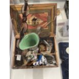 French POW straw work box, a pair of tortoiseshell reading glasses, bead work purses x 3, silver