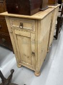 20th cent. Reconstructed pine pot cupboards on ball supports with applied beading, a pair. 16ins.