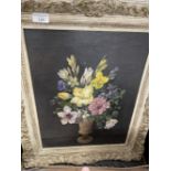 Alison Jerry: 20th cent. Oil on canvas, still life flowers in vase, in moulded painted frame. 17ins.