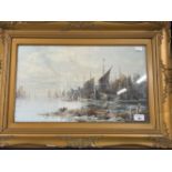 19th cent. English School: Oil on canvas, barges on an estuary. 19ins. x 12ins.