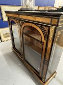 19th cent. Empire style ebonised display cabinet inlaid with walnut and exotic woods in a